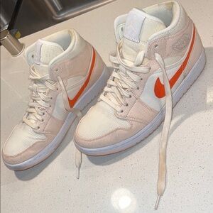 Nike Women's Corduroy Air Jordans- White and Orange, Size 10, limited edition